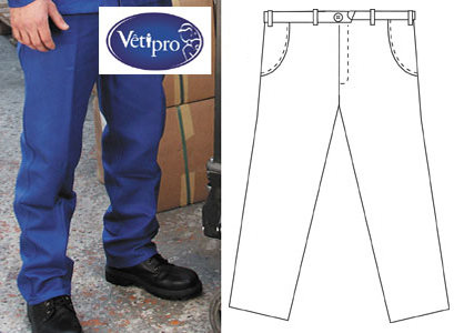 Voir la fiche produit Pantalon de travail blanc ou bleu pur coton, 340 gr m2