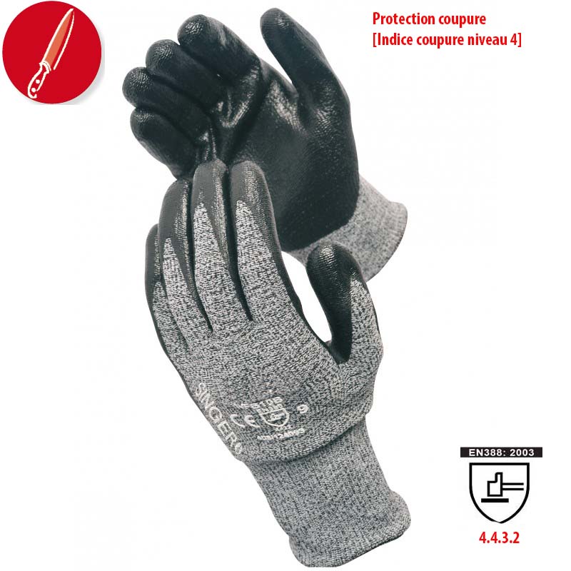 Gants anti-coupure TKV105 en fibre de Kevlar Jauge 10 enduit latex