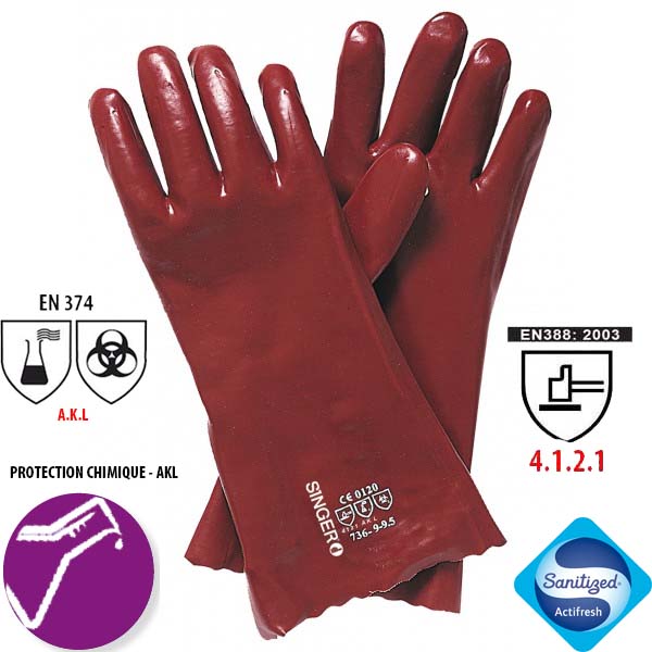 Gants finition lisse protection chimique PVC736