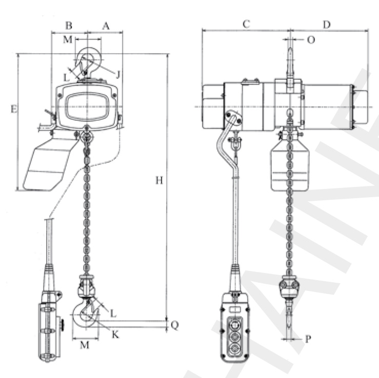 Palans électriques à chaîne Elephant ALPHA fixe à crochet de 150 à 500 kilos